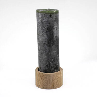 Dark Green Cilinder Candle with Natural Oak Candleholder